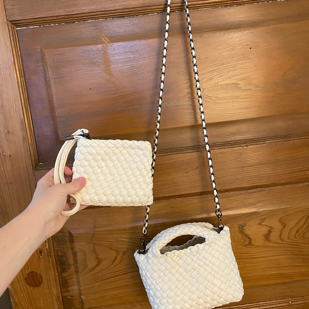 Elegant White Woven Handbag Set